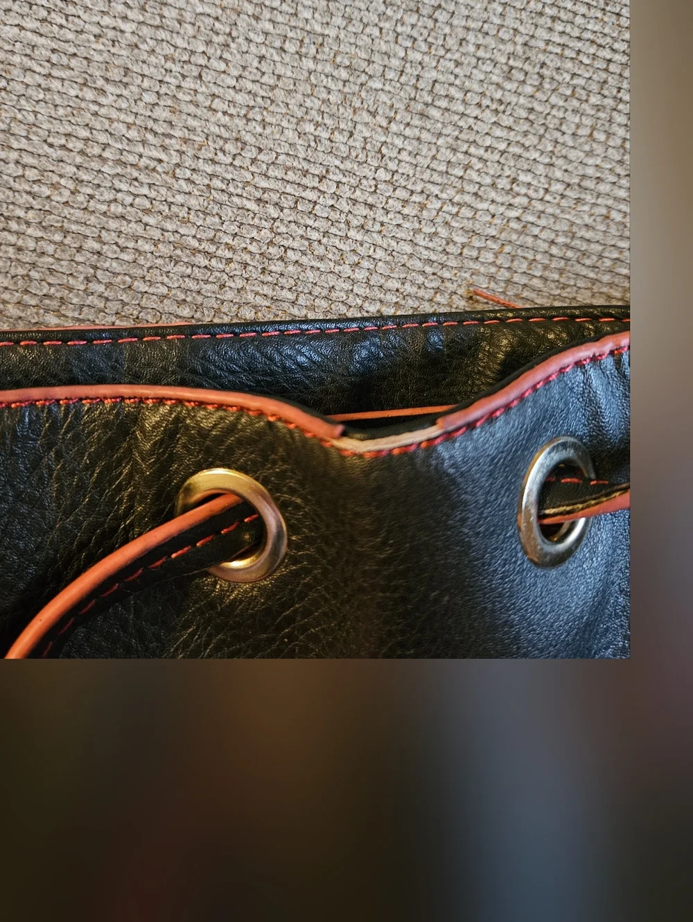 Embroidered Floral Bucket Shoulder Bag in Black and Orange